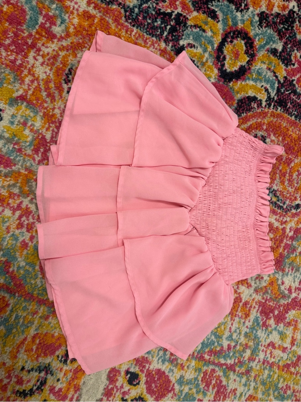 Pink Smocked Ruffled Mini Skirt